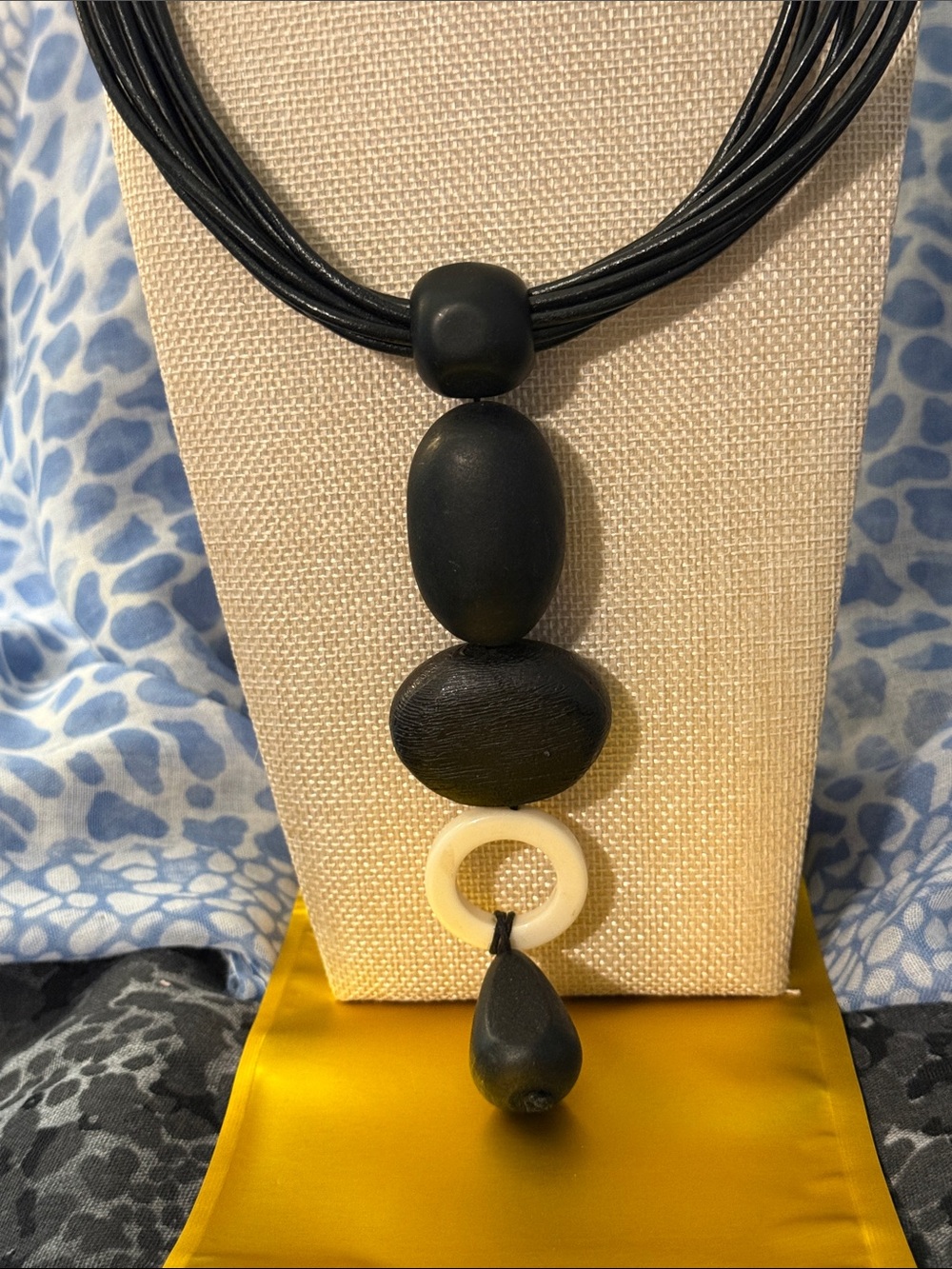 Chico's Black Multi-Strand Necklace with Cream Ring Accent
